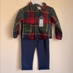 NWT Bon Bebe Plaid Jacket and Navy Pants Set Size 12M